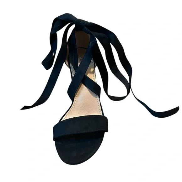 New-Elegant Black Heels Lace up Ribbon Tie Strappy Sandals Size: 7 - Picture 3 of 10